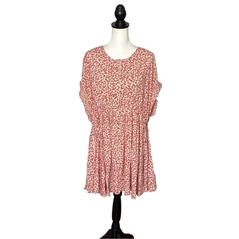 NWT Free People One Fine Day Mini Dress in Tea Combo Size S Red Floral Print